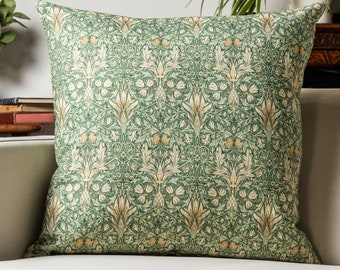 William Morris Snakeshead Extra-Large Cushion in Green. Traditional Floral Motif and Botanical Design. 23x23" XL Square Cover