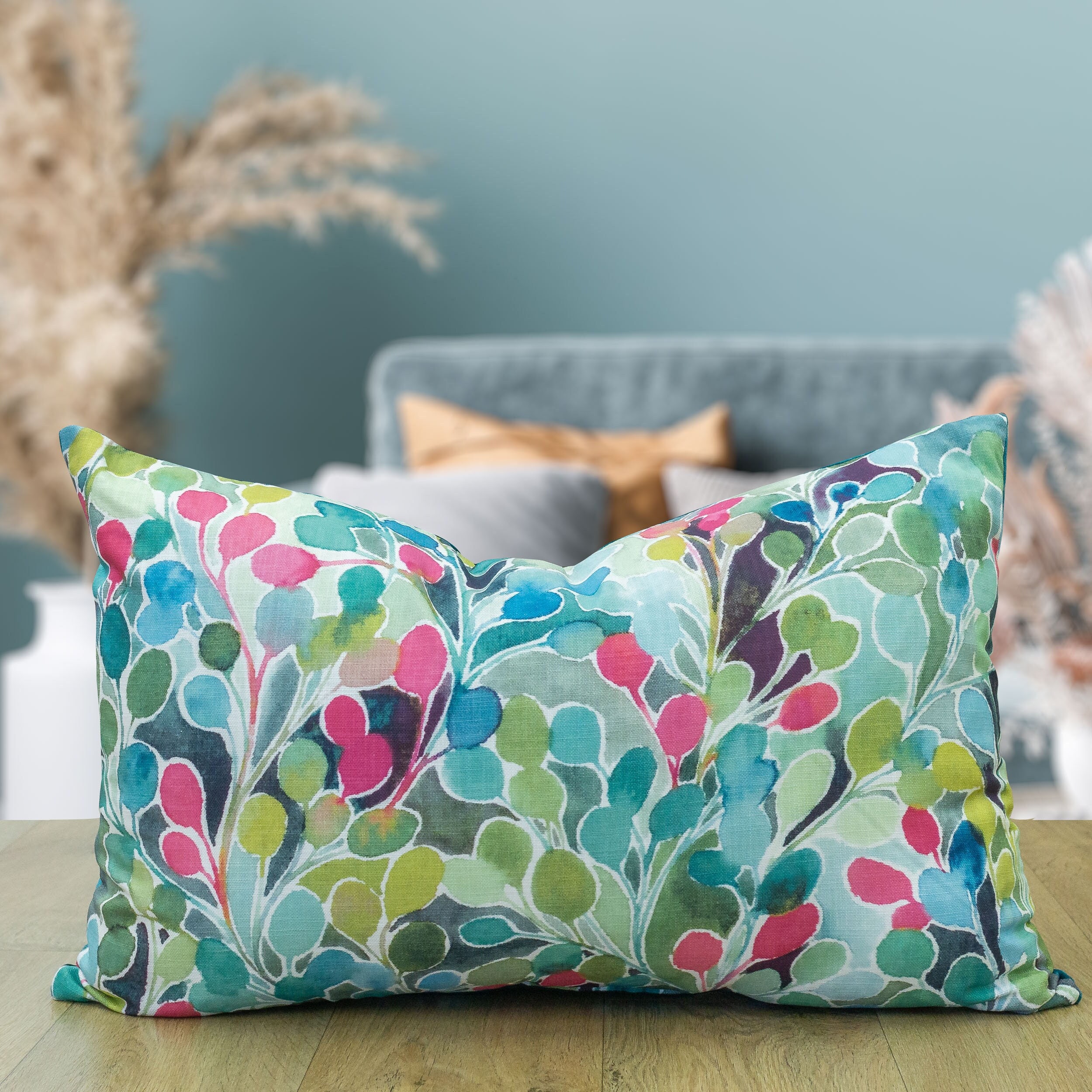 Ferndown Floral Print Cushion Floral Velvet Embroidered Pillow