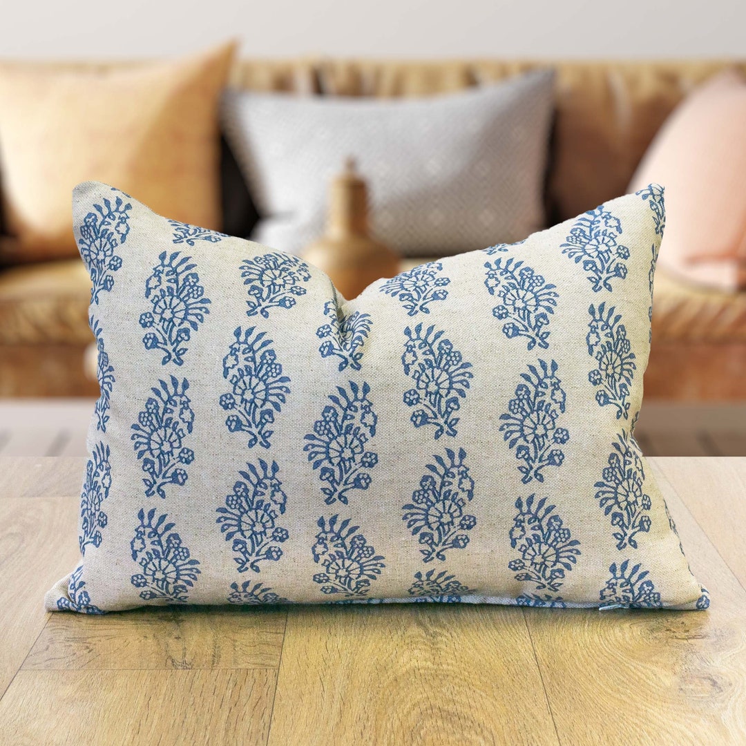 Hidcote Linenblend Boudoir Cushion Cover in Indigo Blue. Vintage