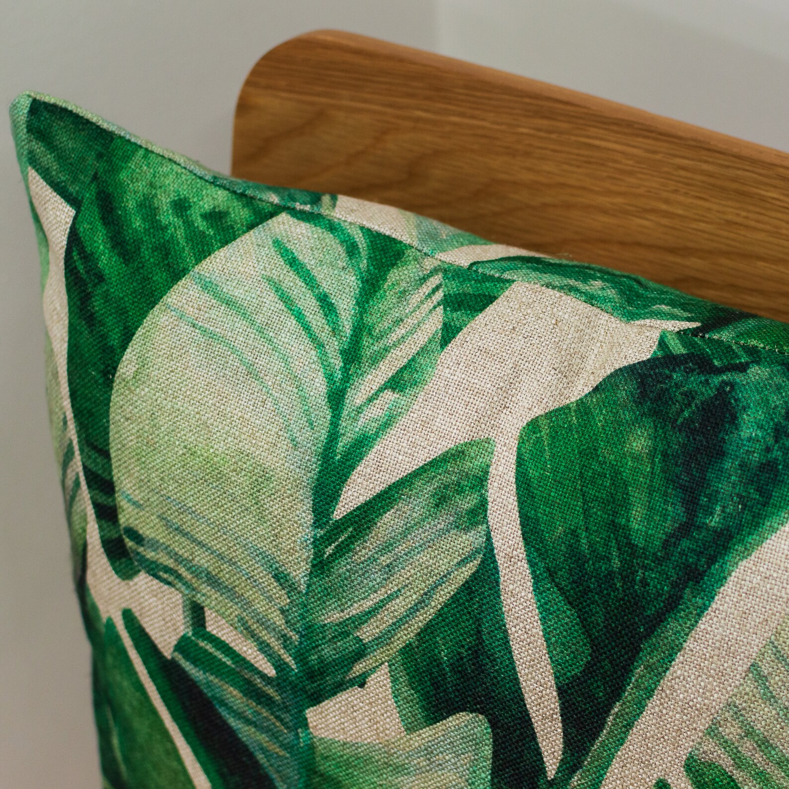 Linen Rich Palm Leaf Print Cushion in Deep Green. 17x17 Etsy UK