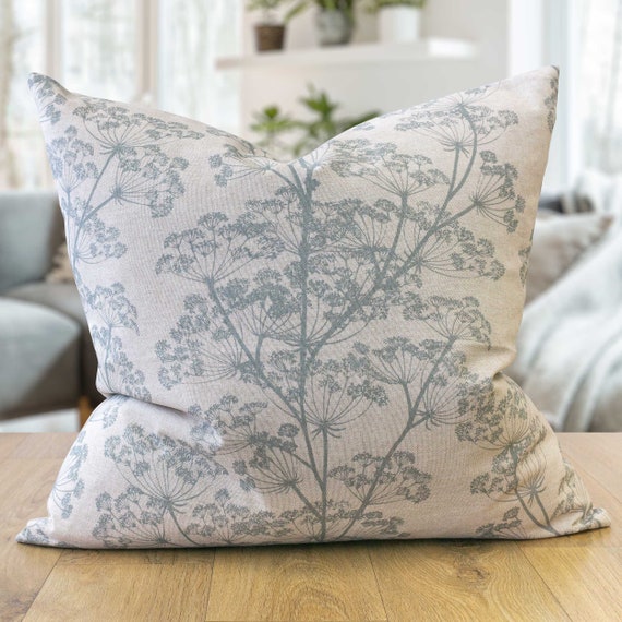 Cow Parsley Extra-large Cushion in Duck Egg Blue and Natural Beige