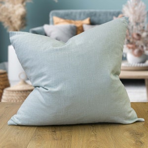 100% Linen Extra-Large Cushion Cover. Plain Duck Egg Blue Linen Cushion Cover - Perfect For Modern & Minimalistic Styles. 23x23&quot; XL