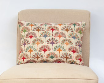 Multicoloured Retro Dandelion Tapestry Boudoir Cushion. Double Sided. Heavyweight fabric. Geometric floral design. 17x12" Rectangle Cushion