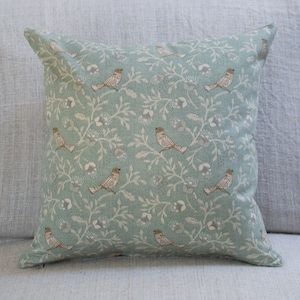 Dainty Birds on a Branch Double Sided Cushion in Duck Egg Blue. 17" x 17" Square. Vintage Style design in a modern Duck Egg Colourway.