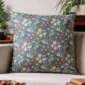 William Morris Golden Lily Extra-Large Cushion in Sapphire Blue. Vintage Arts & Crafts Style Botanical and Floral Print. 23x23&quot; XL Cover