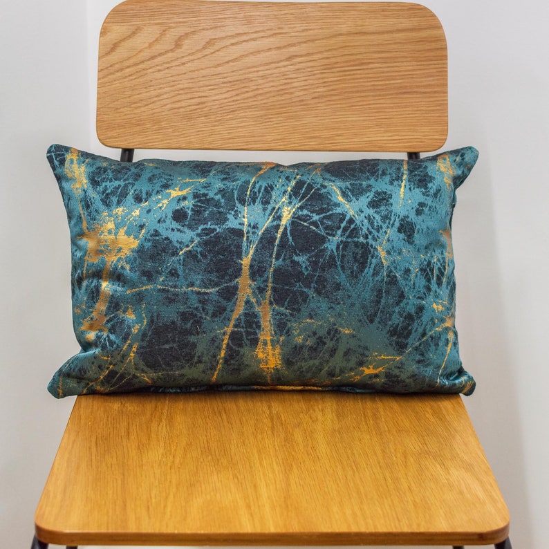 Luxury Teal Blue Metallic Gold Rectangular Boudoir Cushion. Etsy