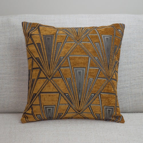 Art Deco Fan Cushion. Red and Gold. Luxury Velvet Chenille. Etsy