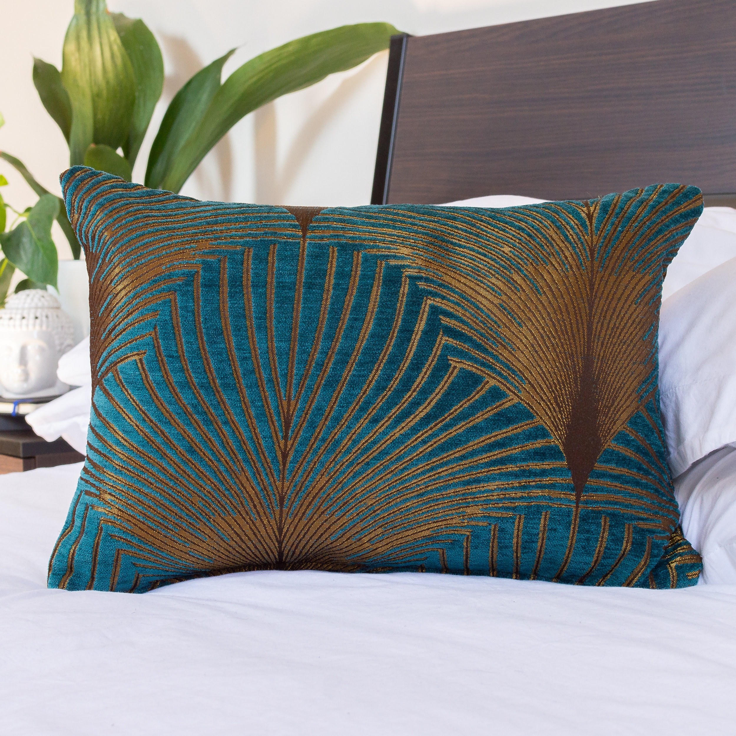 Art Deco Fan Boudoir Cushion. Teal Blue & Gold. Luxury Velvet Etsy