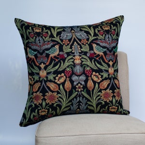 Manor Garden Tapestry Extra-Large Cushion. Morris Style Heavyweight Tapestry Countryside Botanical Design in Black. 23x23&quot; XL Cushion Cover