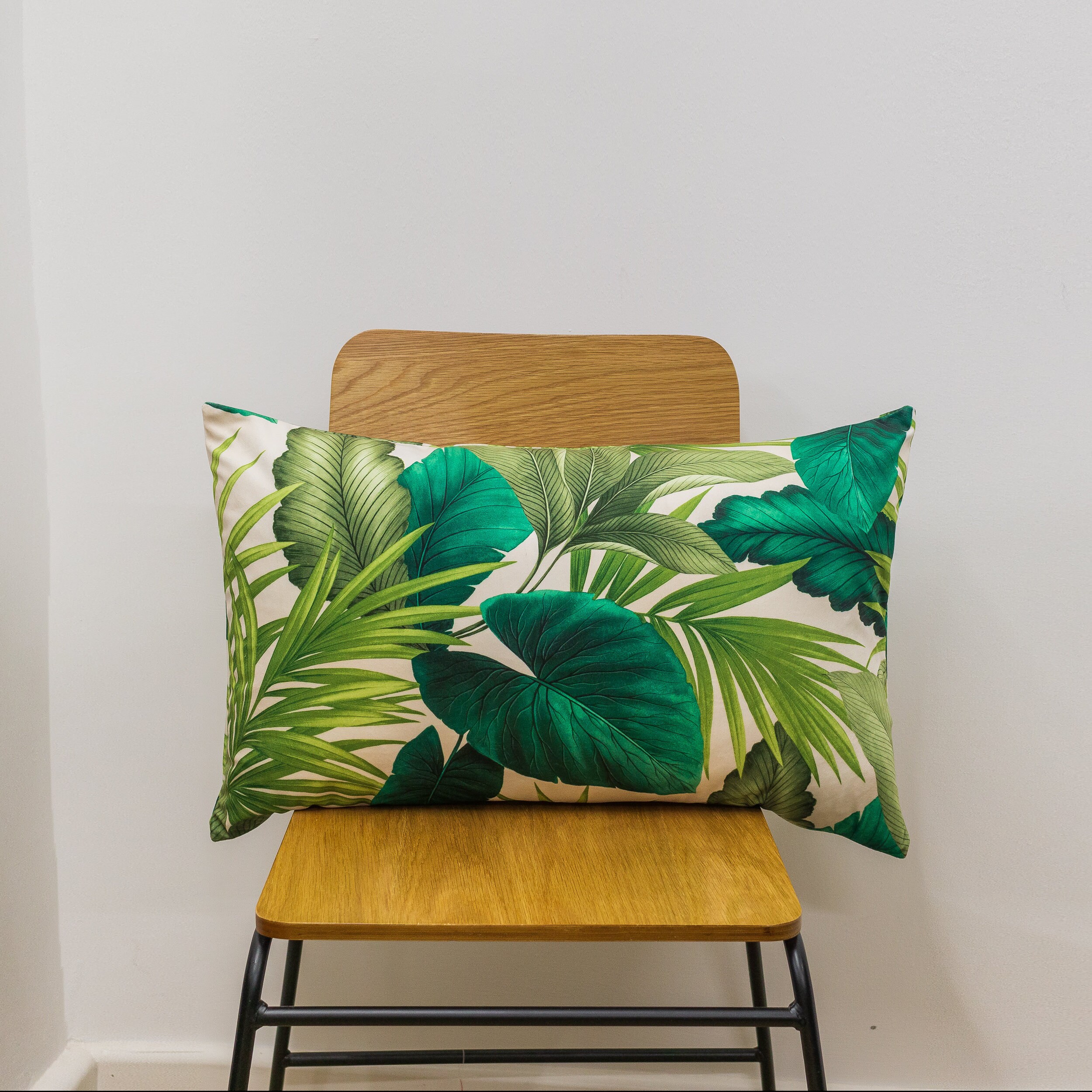 XL Velvet Tropical Rainforest Rectangular Cushion Green. 23x15" Double Sided 