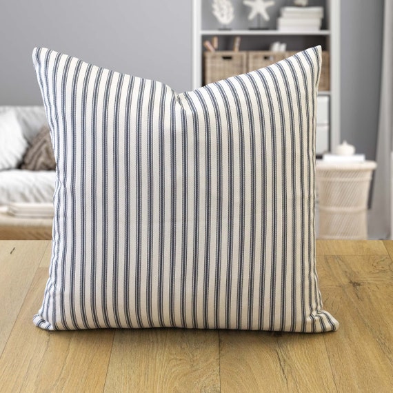 Nautical Cotton Ticking Stripe Cushion. Nautical Inspired Charcoal Grey and Bright White Stripe Design. 17x17 Cushion Cover Etsy