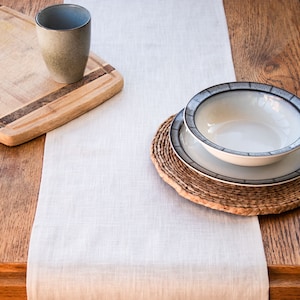 100% Linen Table Runner in Natural. Minimalist Style Dinner Party Table Decoration. Available in Two Sizes.