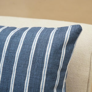 thumbnail image 2 of Linen Loft Harbour Stripe Cushion Cover – 17×17 Denim Blue Nautical Design Square Throw Pillow 2 of 3