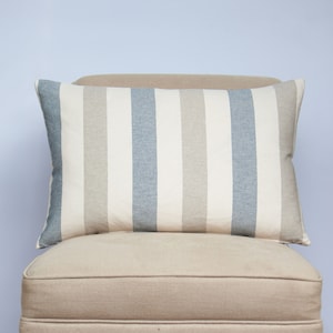 Harbour Stripe XL Rectangular Cushion. Denim Blue, Soft Grey and Seafoam White Nautical Stripe Design. 23x15&quot; XL Rectangle Cushion Cover.