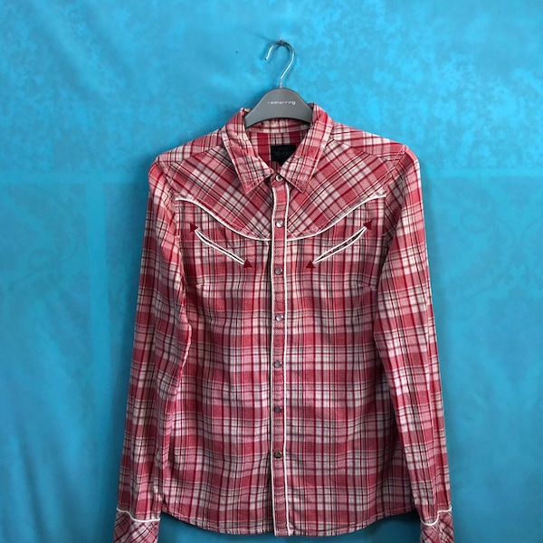 VENTE !! VTG levi's levis san fracisco western snap button bandana plaid rouge pour femme #853