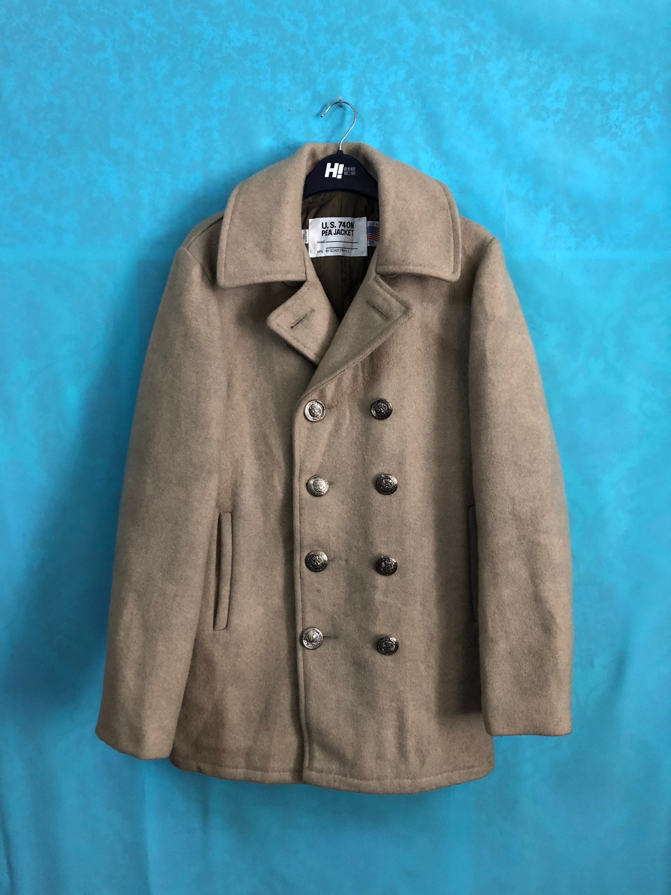 VTG Rare SCHOTT 740N Pea Jacket Peacoat Cream Made in Usa Size