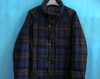 SALE!!VTG fred perry tartan england down jacket winter wear free size #1741