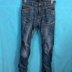 RARE DOMINATE handcraft jeans stress adjustable skinny japanese designer size 32 #676