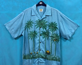 VTG rare WE - suki sontory hawaiian shirt sun surf rayon coconut motif mint condition large #256