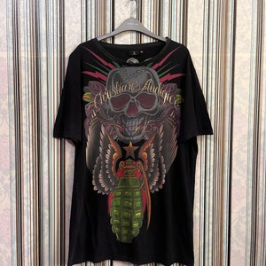 RARE!!VTG christian audigier ed hardy skull time bombs size 2xl #E5