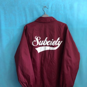 RARE!!VTG subciety jacket button down japanese designer streetwear big logo maroon medium #1659