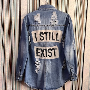 RARE!!VTG glad news japanese brand distress stud denim shirts quotes size F #B5