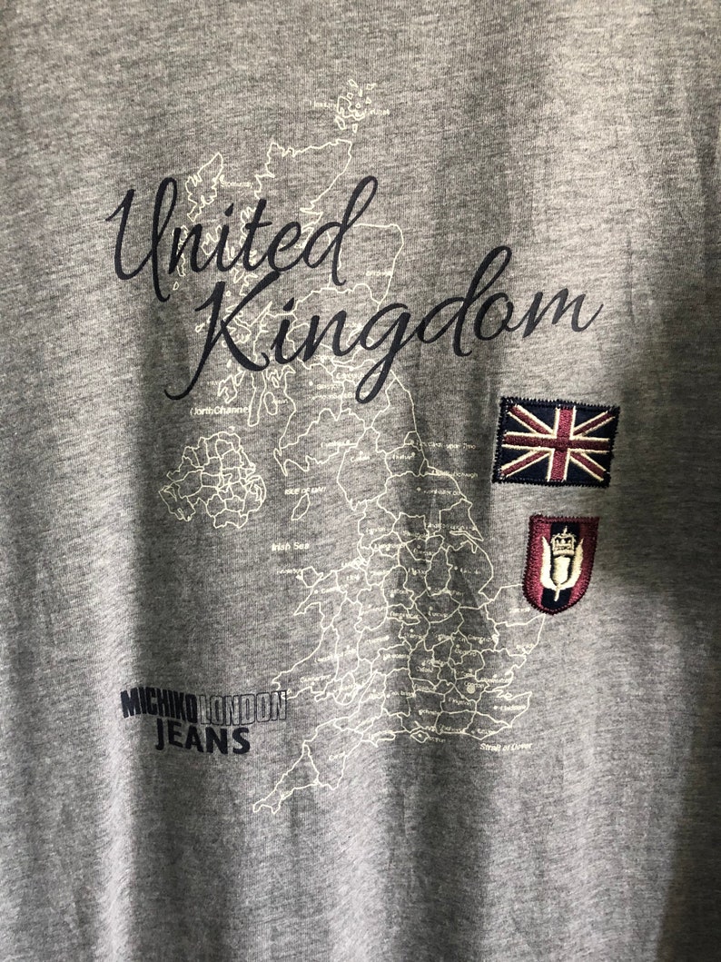 ON SALE! VTG michiko london jeans patches maps london grey large #806