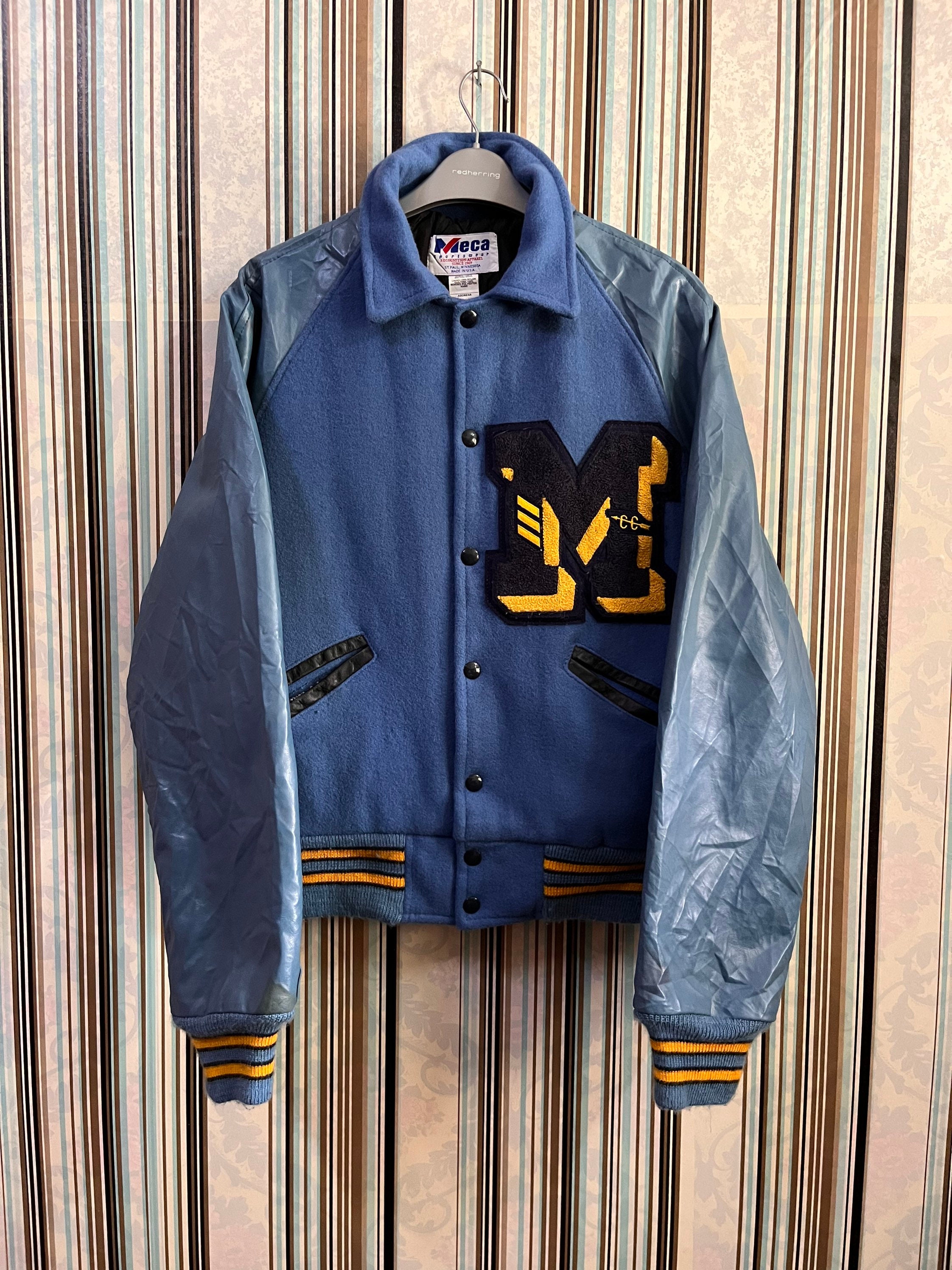 Vintage Meca Blue Varsity Bomber Jacket UK M