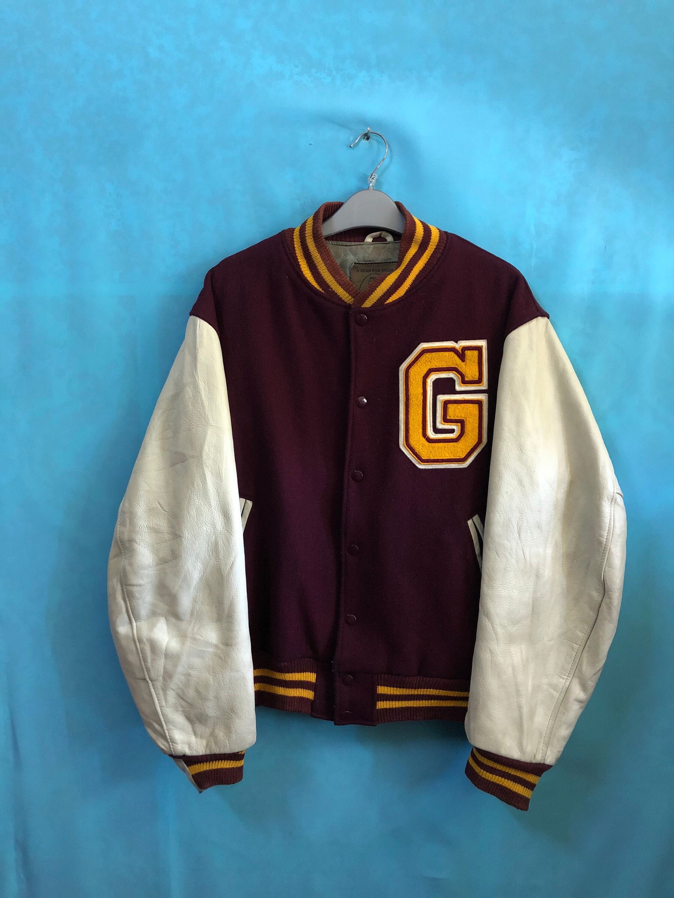 RARE!!VTG 80s suntory boss suntory original design varsity leather letterman large #1752