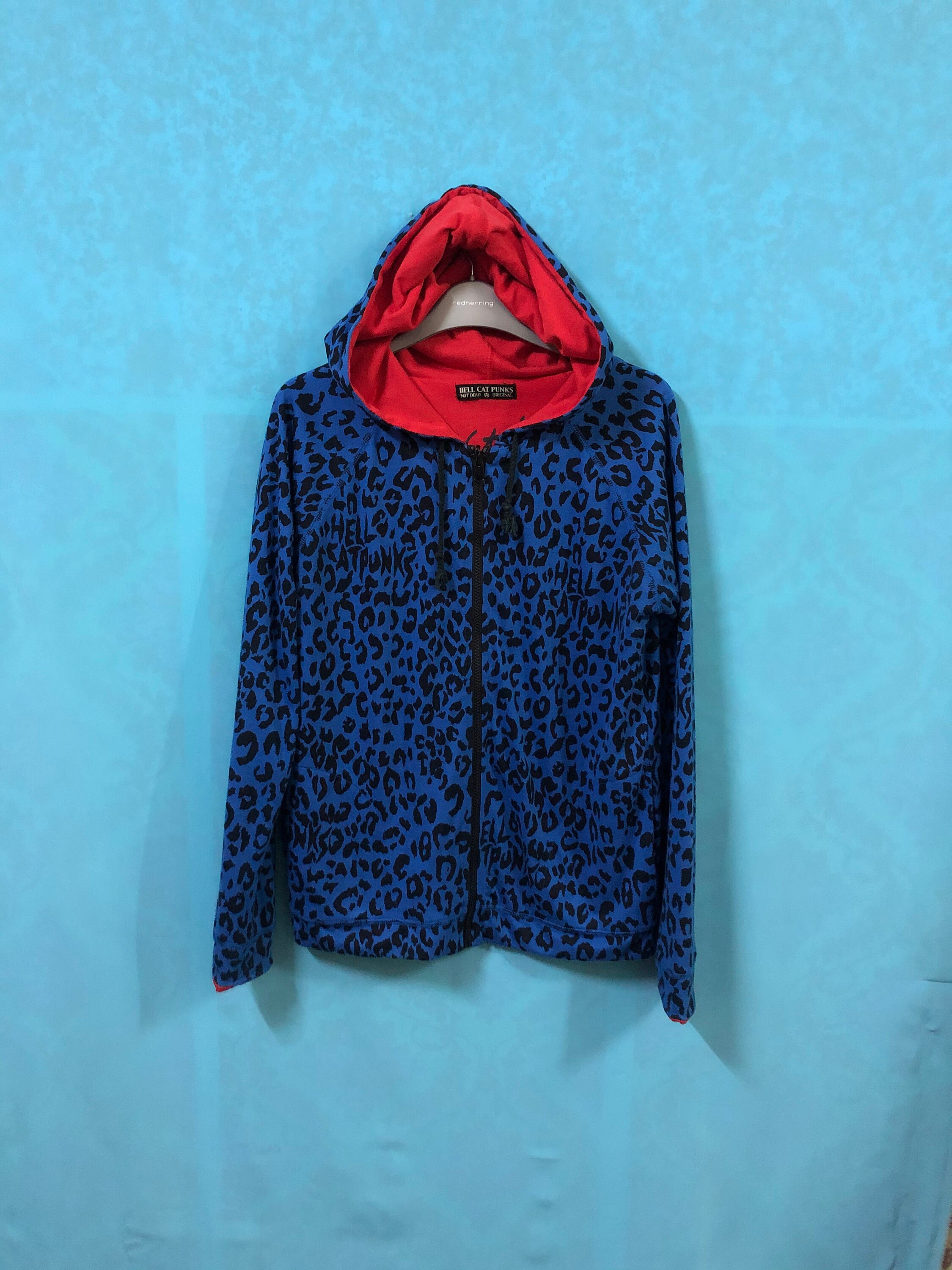 VTG HELL CAT Punks Reversible Hoodies Blue Leopard Cream Soda