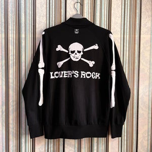RARE!!VTG super lover lover&#39;s rock skull and bones big logo spell out sleeve brigade bones #B3