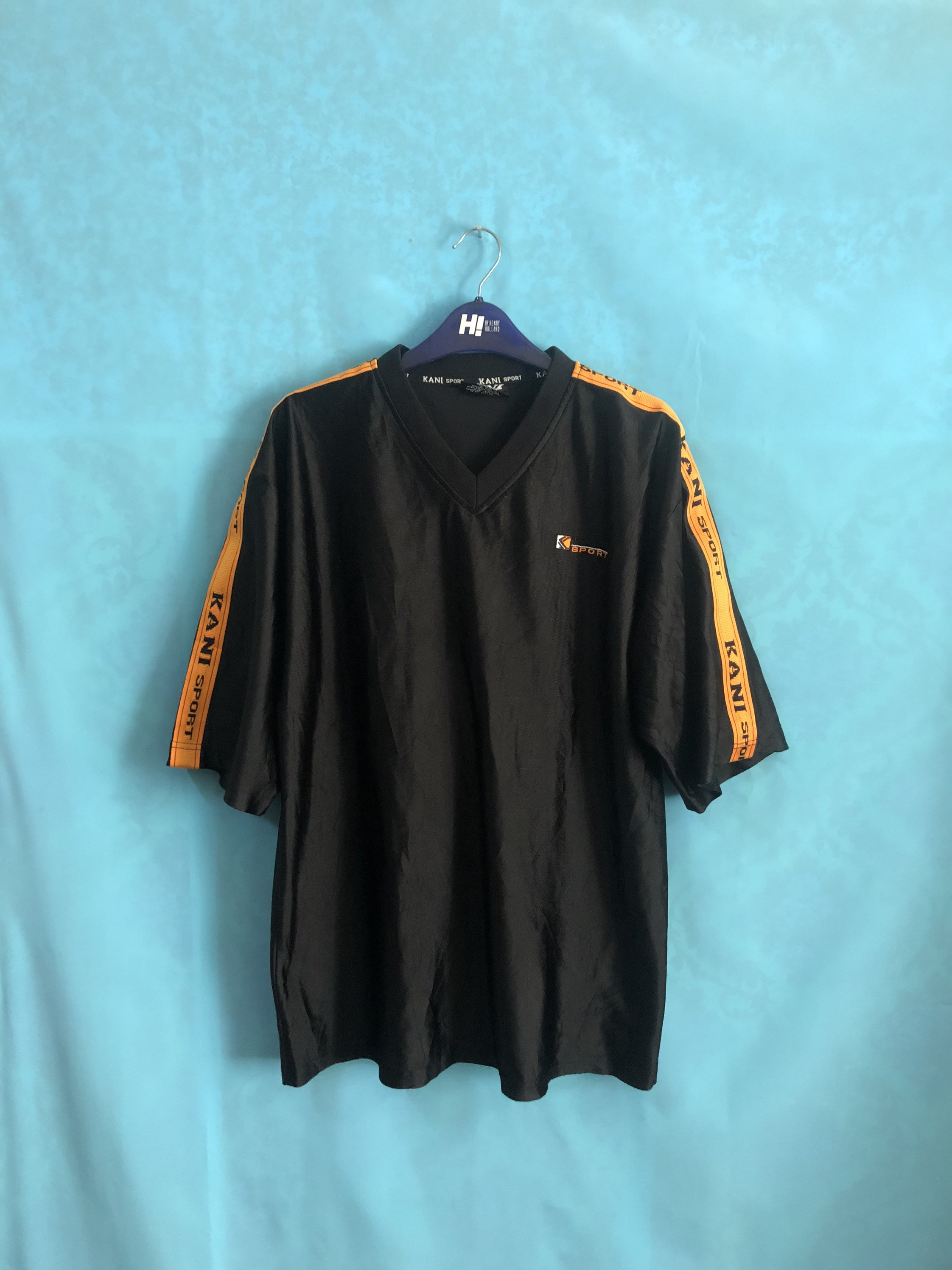 VTG KANI SPORT Sewing Big Logo Striped Orange Black Hip Hop Rap