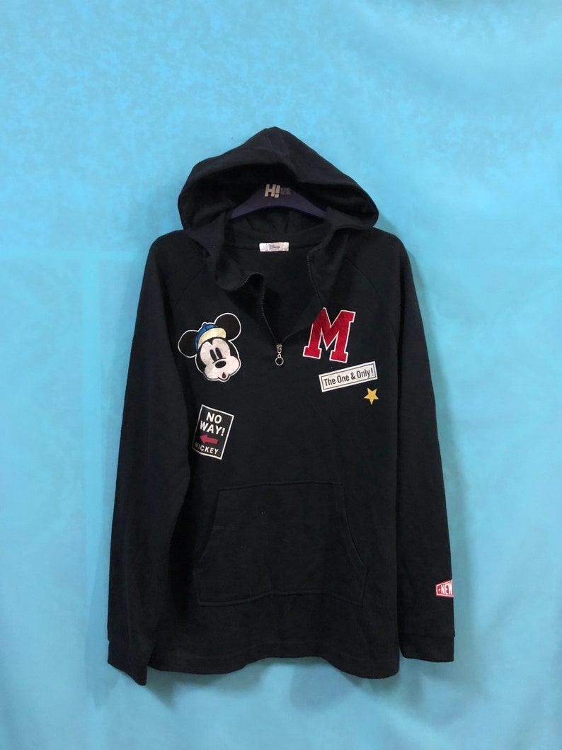 VTG MICKEY MOUSE disney hoodies navy blue pop art design large #536 image 2