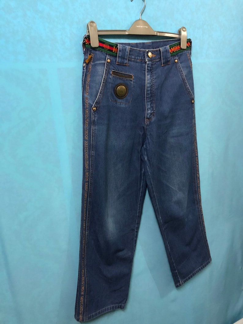 SALE! VTG hardy amies london jeans striped sewing logo metal emblem size 79 #1081