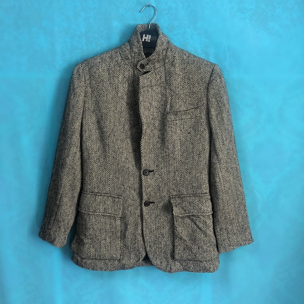 VTG RALPH LAUREN Wollmischung Fischgrät zweifarbig schwarz / creme Jacken Mäntel Blazer Größe 7 #33