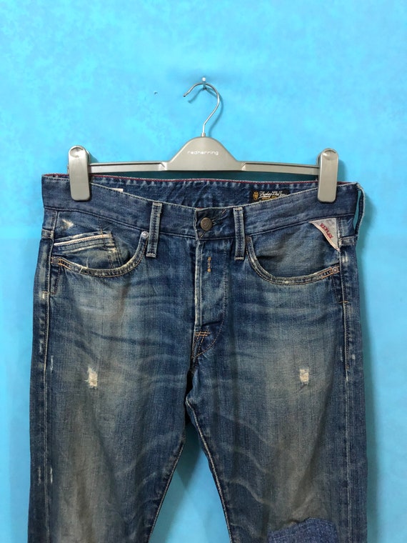 RARE!!VTG replay waitom distress jeans patchwork … - image 6