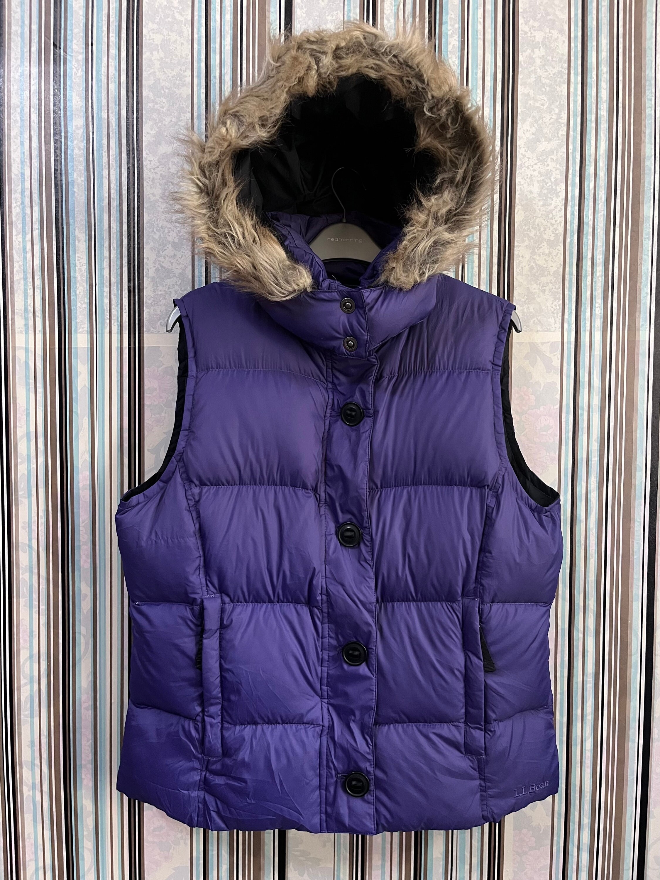 RARE!!VTG Ll Bean Goosedown Vest Hood Fur Exclusive Trim