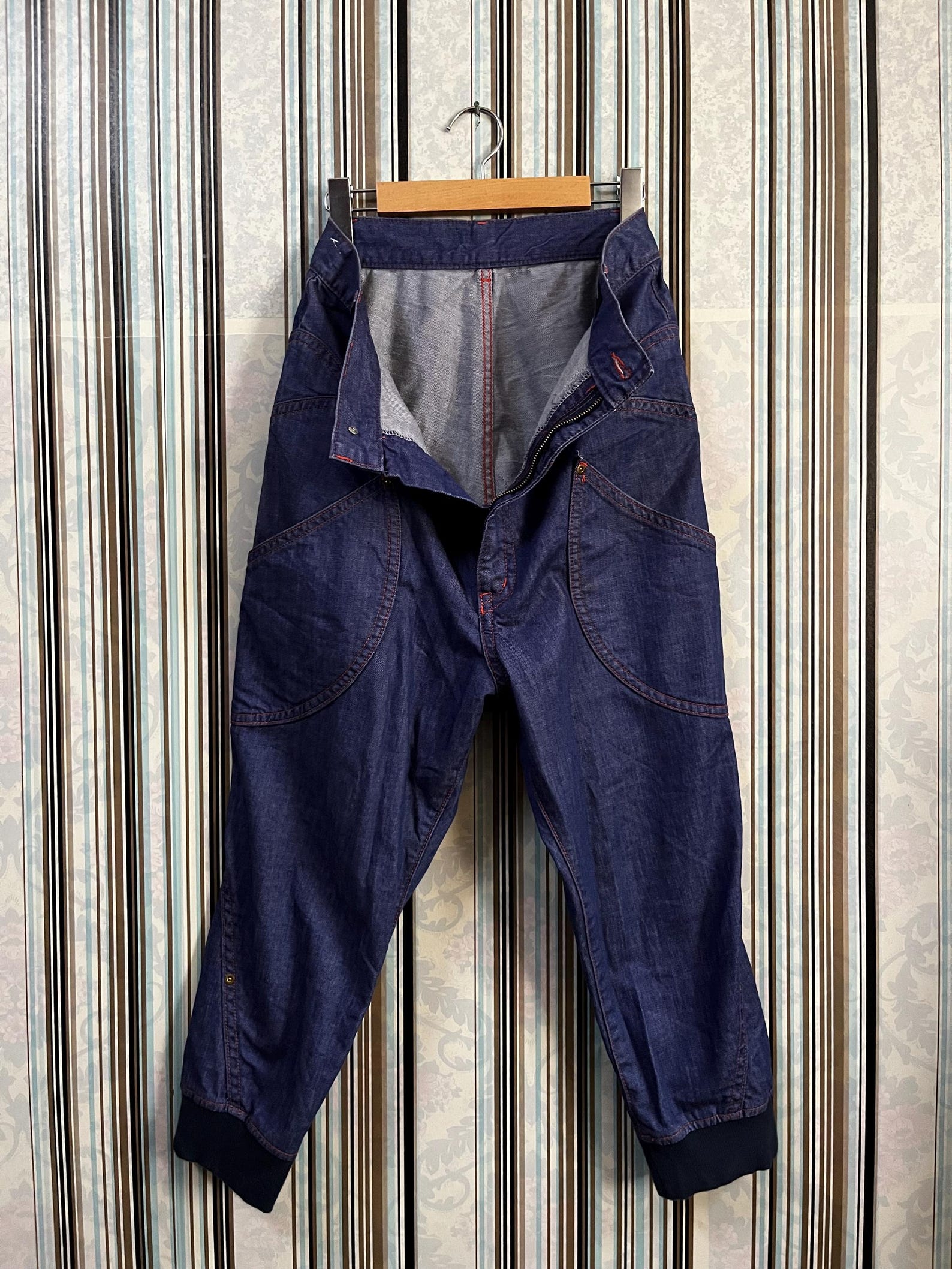 Vintage 2000s Issey Miyake A-POC Geometric Lightweight Denim Jeans Size W30