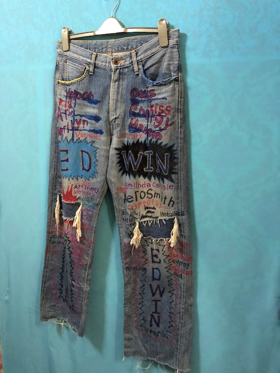 RARE!!VTG edwin remake painter artwork jeans dist… - image 3