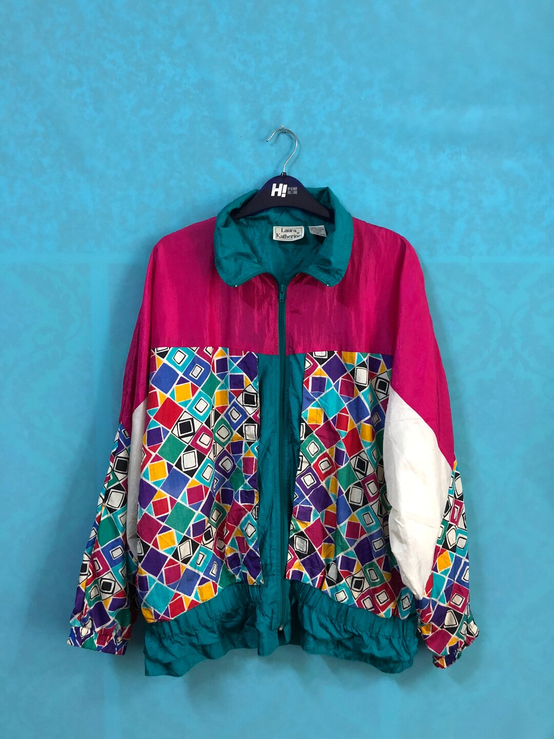 【archive】90s patchwork full zip jacket Vintage 90s Full Zip Jacket Blue Red Green White Patchwork