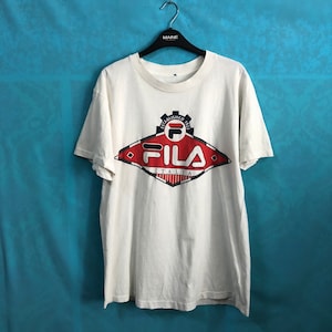 ON SALE!! VTG fila italia fila sports established 1923 big logo spell out white hip hop rap swag large #732