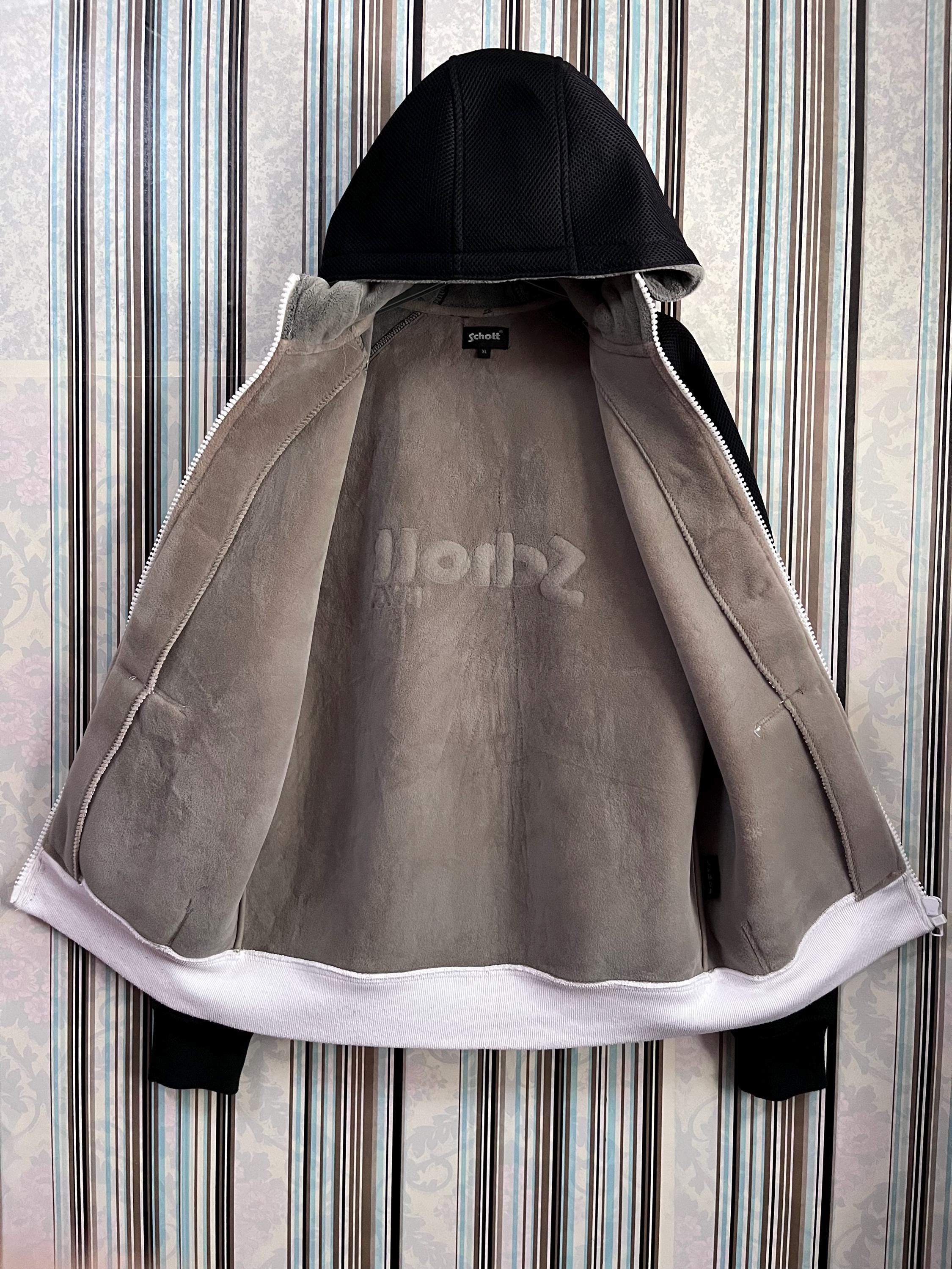 MEGARARE!!VTG Schott Nyc Hoodies Zipped Mesh Two Tone Heavy Jacket