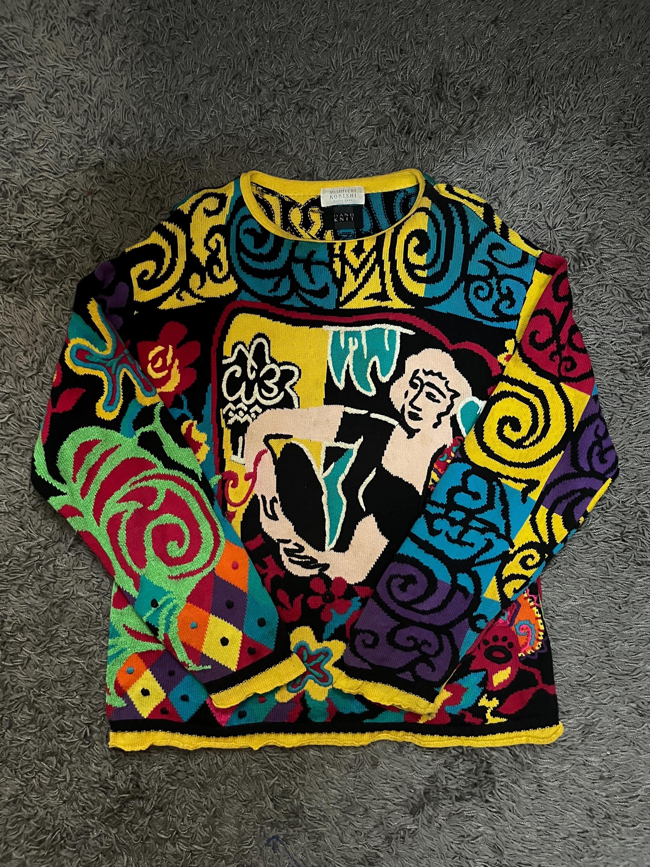 1990s YOSHIYUKI KONISHI Artwork Hand Knit Bold Knitwear Multicolor 