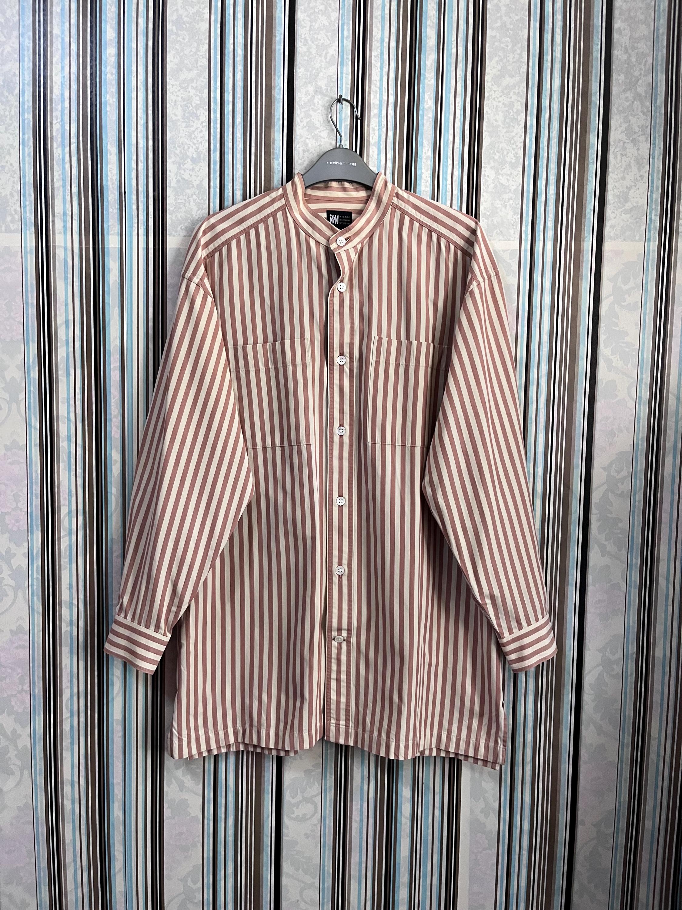 注目ブランドのギフト im ISSEY MIYAKE ハミルトン期 ストライプ シャツ タック M 紺 トップス