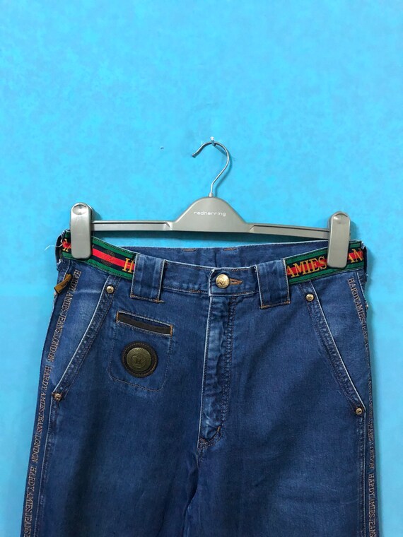 SALE!! VTG Hardy Amies London Jeans Striped Sewing Logo Metal