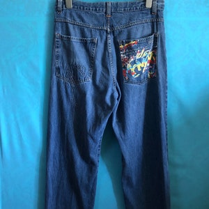 ON SALE!! VTG karl kani kani gold kani sports jeans painter embroidery sewing logo pockets baggy washed size 38 #810