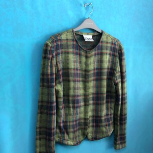 RARE!! VTG norma kamali tops checkered multicolor button down medium #1030