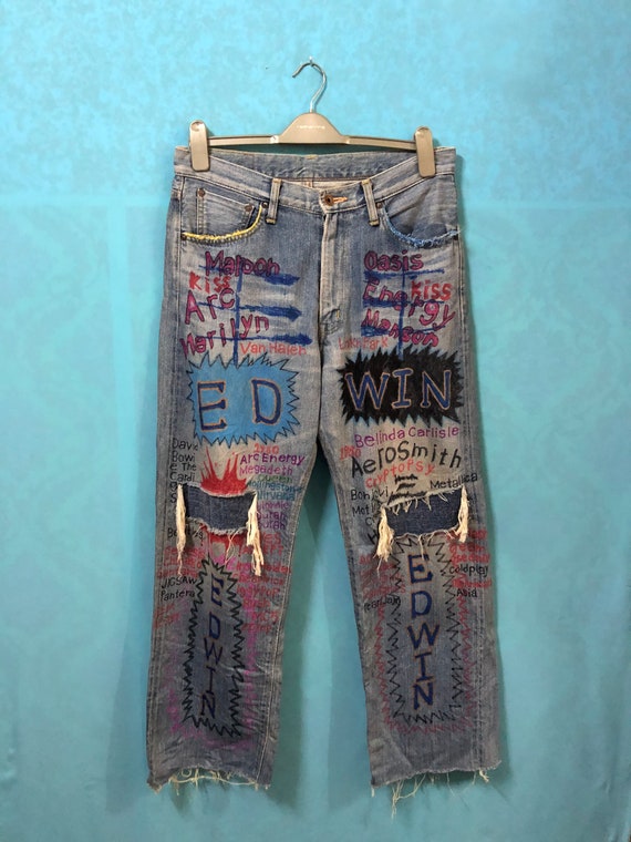 RARE!!VTG edwin remake painter artwork jeans dist… - image 1