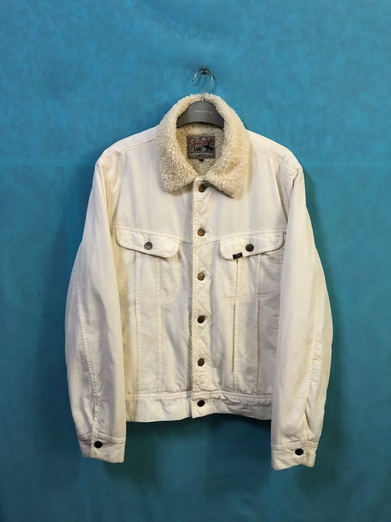RARE!!VTG Lee Storm Rider Sherpa Faux Fur Corduroy White Large #A6