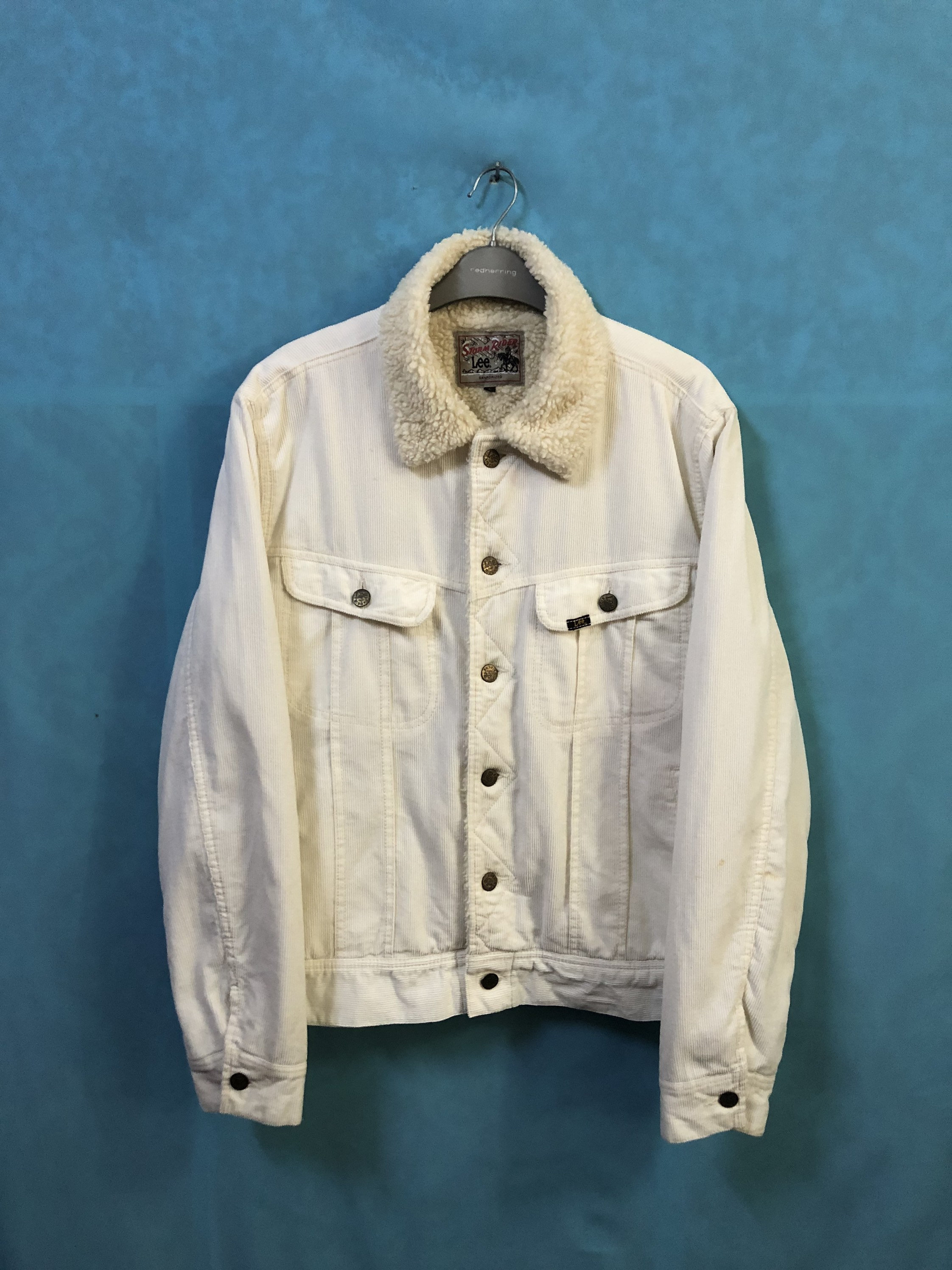 RARE!!VTG Lee Storm Rider Sherpa Faux Fur Corduroy White Large #A6